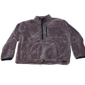 NWT Pink Fur Fleece 1/2 Zip Pullover Jacket, Pink mocha teddy, X-Large